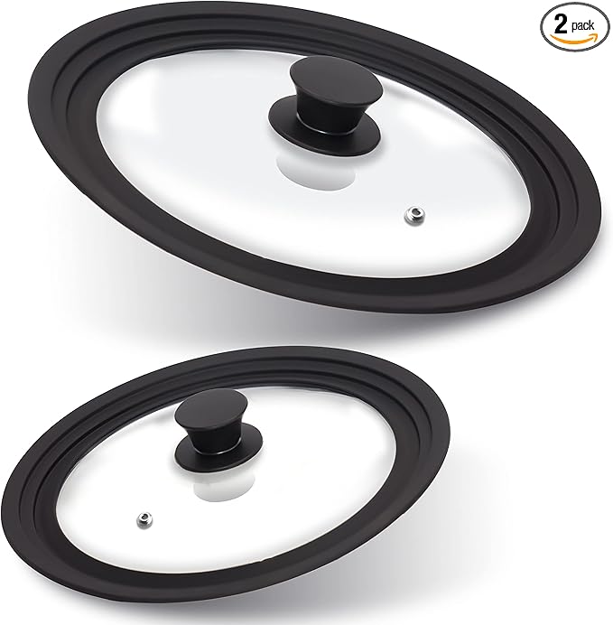 Anaeat Silicone Universal Lid for Pots, Pans and Skillets - Tempered Glass Covered with Heat Resistant Silicone Rim Fits All 7" to 12" Diameter Cookware -Easy to Use Replacement Frying Pan Cover