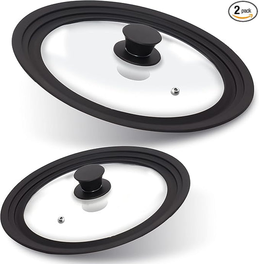 Anaeat Silicone Universal Lid for Pots, Pans and Skillets - Tempered Glass Covered with Heat Resistant Silicone Rim Fits All 7" to 12" Diameter Cookware -Easy to Use Replacement Frying Pan Cover