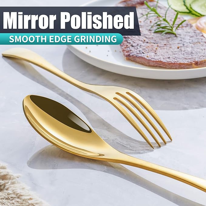 20 Pieces Gold Silverware Set Service for 4,Modern 18/10 Stainless Steel Flatware Cutlery Set,Utensil Set for Home Restaurant Hotel,Mirror Polished,Dishwasher Safe