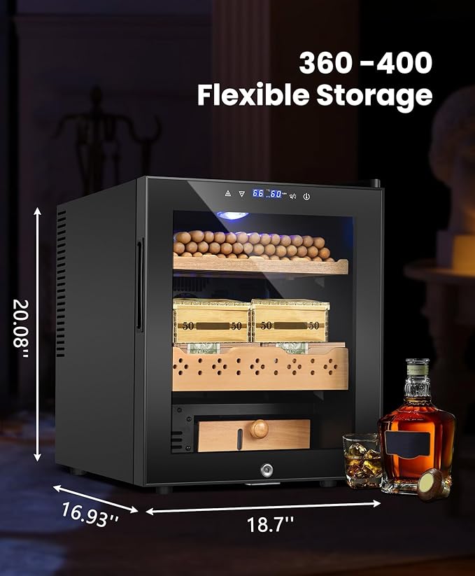 Electric Cooler Cabinet Desktop Cabinet 50L with Professional Temperature and Humidity Digit Control System Spanish Wood Shelves 350 Capacity for Home Office Gift