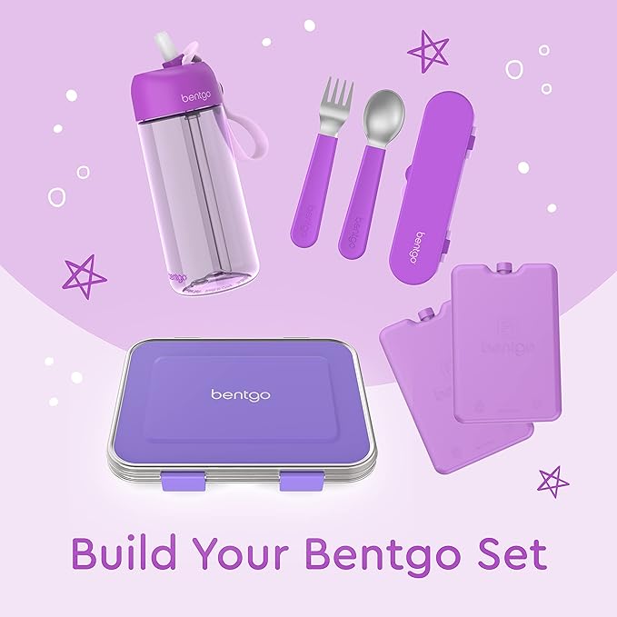 Bentgo® Kids Stainless Steel Utensil Set - Reusable Fork, Spoon & Storage Case - High-Grade BPA-Free Stainless Steel, Easy-Grip Handles, Dishwasher Safe for School Lunch, Travel & Outdoors (Purple)