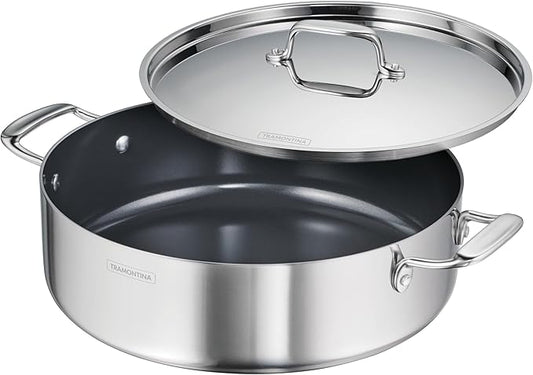 Tramontina Utsava Tri-Ply Clad Stainless Steel 6.5-Quart Casserole with Lid and Ceramic Non Stick Interior, Induction-Ready Large Braiser Pan