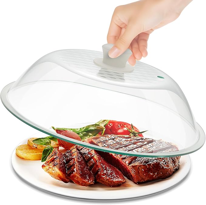 OEC Lighter Weight Tempered Glass Microwave Splatter Cover - 12.7 inch - Heat-Resistant & Impact-Resistant, Reinforced Glass Lid with Vent, Silicone Knob, Dishwasher Safe, 100% Food Grade - BPA Free