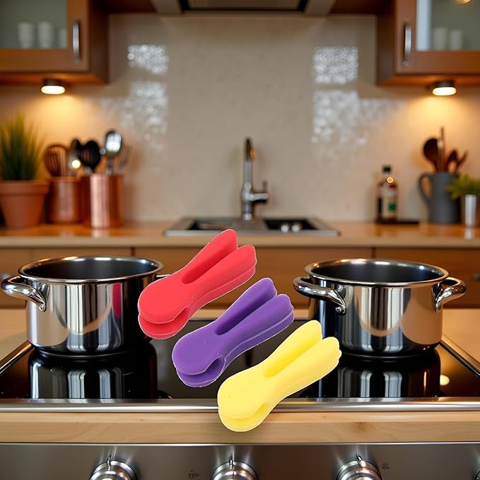 3Pcs Silicone Pot Clip Spoon Rest, Utensil Pot Clip Heat Resistant Kitchen Utensil Holder, Bracket Clips Chopstick Cutlery Rests，for Stove Top Rest Kitchen Spoon Holder