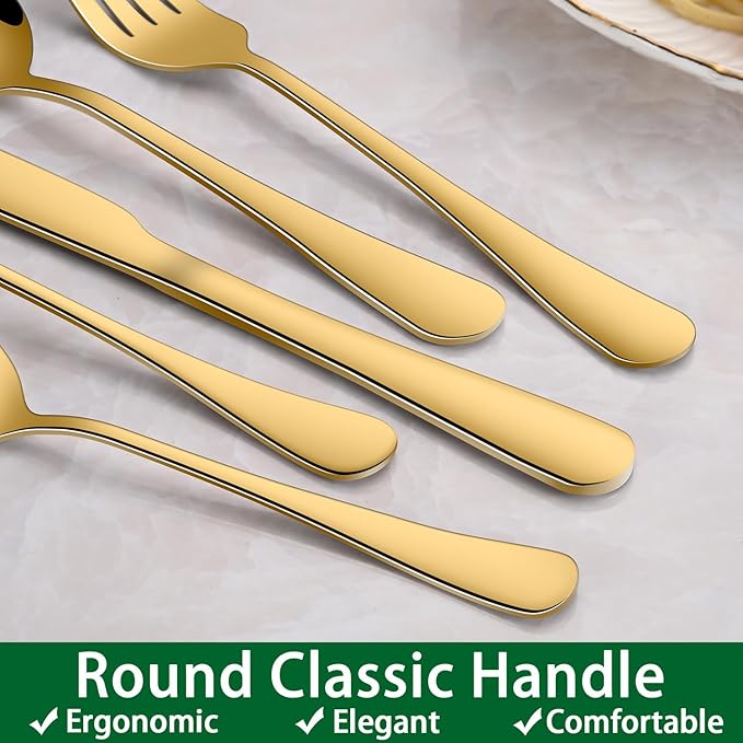 Gold 49 Pieces Stainless Steel Flatware Sets With Organizer,Golden Silverware Sets With Steak Knives Service For 8,Durable Knife And Fork Spoon Sets For Home Kitchen