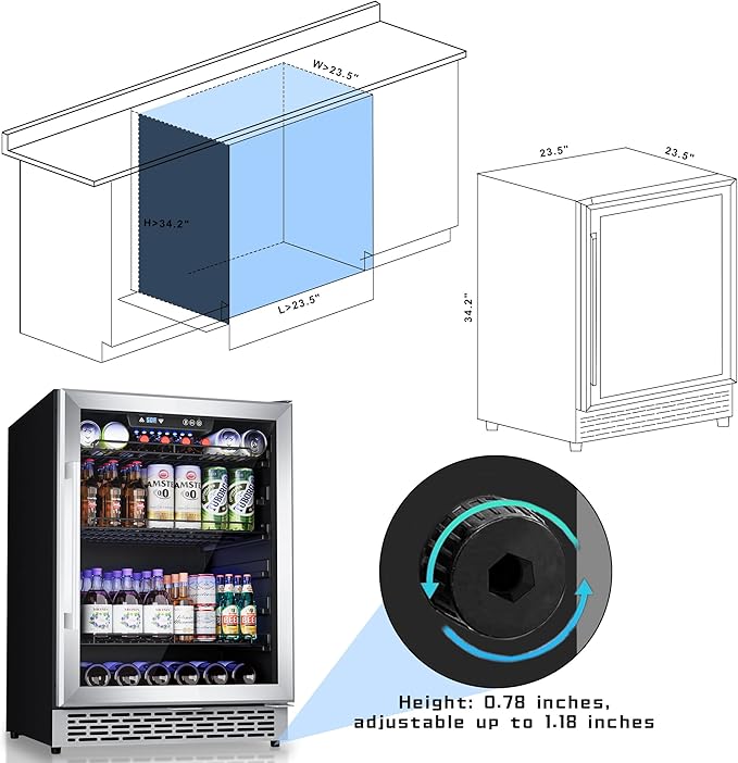 24-Inch Beverage Refrigerator, 200-Can Glass Door Cooler with Adjustable Shelves, Quiet Cooling, Freestanding or Under-Counter – Compatible with Beer, Soda, Wine, Milk, Suita