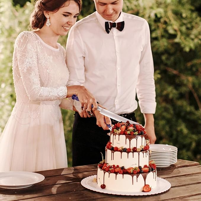 Purple Wedding Cake Knife and Server Set, Cake Cutter and Spatula, Acrylic Handle Set with 1.2mm Thick Blades for Weddings and Parties