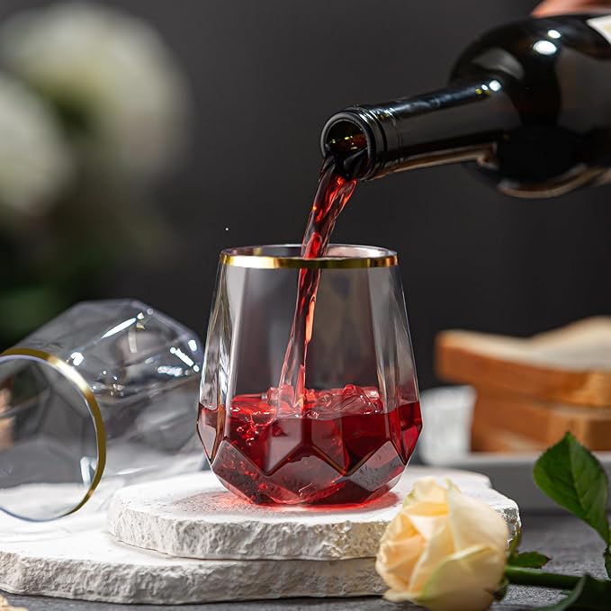 40 Pack Plastic Wine Glasses, 12Oz Origami Disposable Wine Glasses Unbreakable Clear Plastic Cocktail Glasses Recyclable Shatterproof Reusable Wine Cups (12oz-40pack)