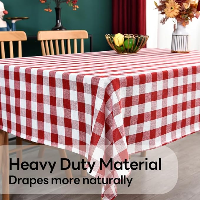 Gingham Tablecloth Rectangle Table Cloth Heavy Duty Cotton Checkered Table Cover for Spring Picnic Kitchen Dining(C-Red, 52x98 inch)