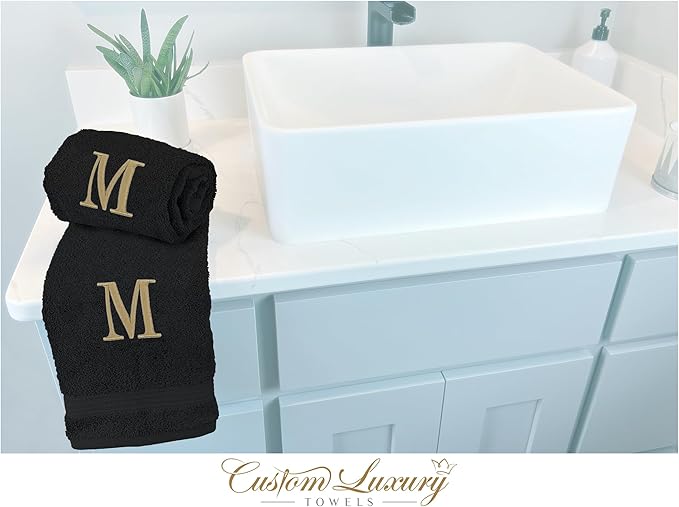 Monogrammed Hand Towels for Bathroom | Luxury Turkish Cotton | Embroidered in USA | Set of 2 | Choose Set Color and Monogram Color | A - Z | Modern Font