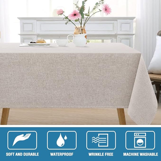 H.VERSAILTEX Linen Textured Tablecloth 54 x 54 Waterproof Decorative Table Cloth Spill-Proof Linen Look Cover for Party Table Extra Soft and Thick Fabric Wrinkle Free, Heather Sand