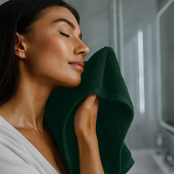 RIVERSIDE 12 Pack Washcloths - 12x12 Inches, 400 GSM, 100% Ring-Spun Cotton - Soft, Absorbent & Durable Face and Body Towels - for Bathroom, Spa, Gym, Makeup Removal & Everyday Use - Hunter Green