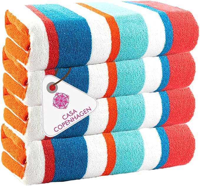 CASA COPENHAGEN Bora Bora Beach Towels Designed in Denmark Rough and Tough, Quick Dry, for Pool, Bath & Shower 30x60 inches 4 Pieces Cotton Beach Bath Towels Set - Turquoise