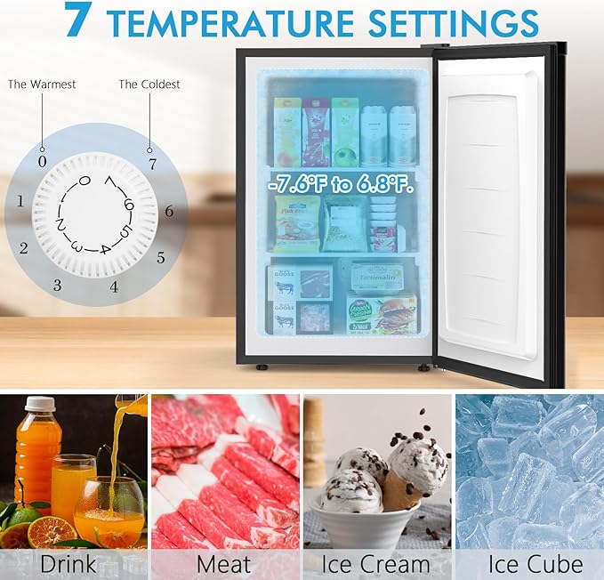 COWSAR 3.0 Cu.Ft Upright Freezer, Compact Freezer, Standing Deep Freezer with Adjustable Thermostat, Removable Shelves & Reversible Door, Fast Cooling for Office,Dorm,Commercial, Black