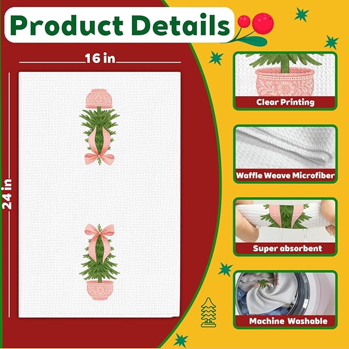 1PCS Pink Xmas Chinoiserie Christmas Kitchen Hand Towels,Blue and White Porcelain Decorative Dish Tea Towel,Bow Chinoiserie Decor for Bathroom, for Women,16x24inch -A16