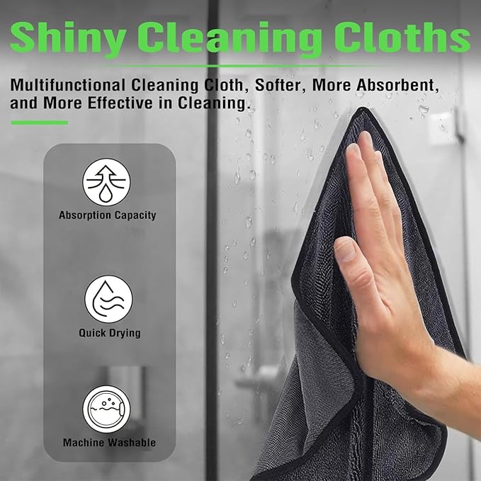 Shiny Bath Wipes Shower Cleaning Cloths, Premium Car Drying Towel | Ultra Absorbent Twisted-Loop Design| Microfiber Towel for Car, Shower Cabin, Household
