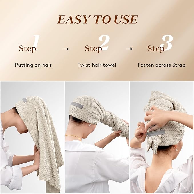 YFONG Large Hair Towel Wrap for Women, Super Absorbent Microfiber Hair Towel for Curly Hair, Fast Drying Hair Turbans with Elastic,Hair Drying Towel Wrap for Hair Care 26.3" X 40" (Camel)