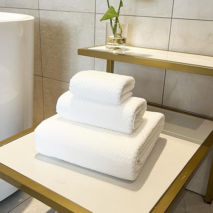 YTYC 29x59 Inch Extra Large Bath Towels Set Quick Dry Super Soft Microfiber Towels for Bathroom 80% Polyester (White,6 Piece)