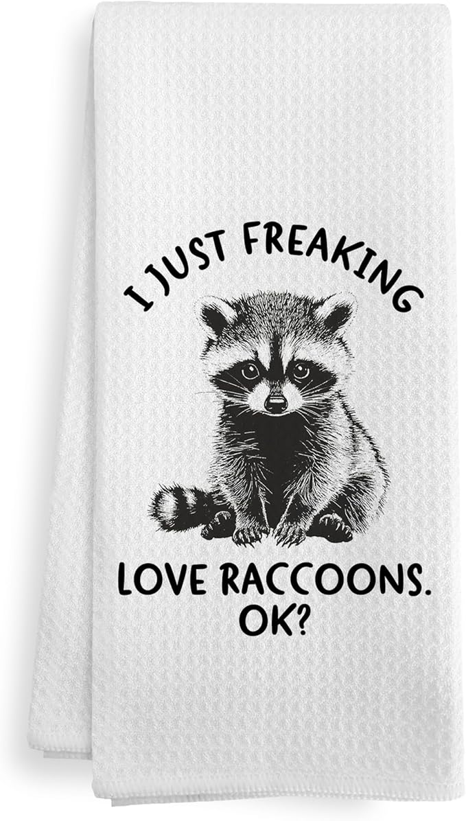 Funny Raccoon Kitchen Towels Gifts for Women, Woodsy Animals Raccoon Bathroom Decor, Cute I Just Freaking Love Raccoons Decor Dish Hand Tea Towels for Bathroom Kitchen, 16x24 Inches