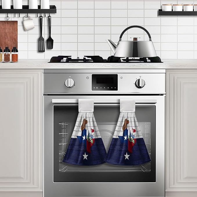 Texas Hanging Kitchen Towels Bluebonnet Navy Blue Gray Hand Tie Towel Texas Stars Dish Towels with Hanging Loop Soft Seasonal Decoration for Bathroom Kitchen