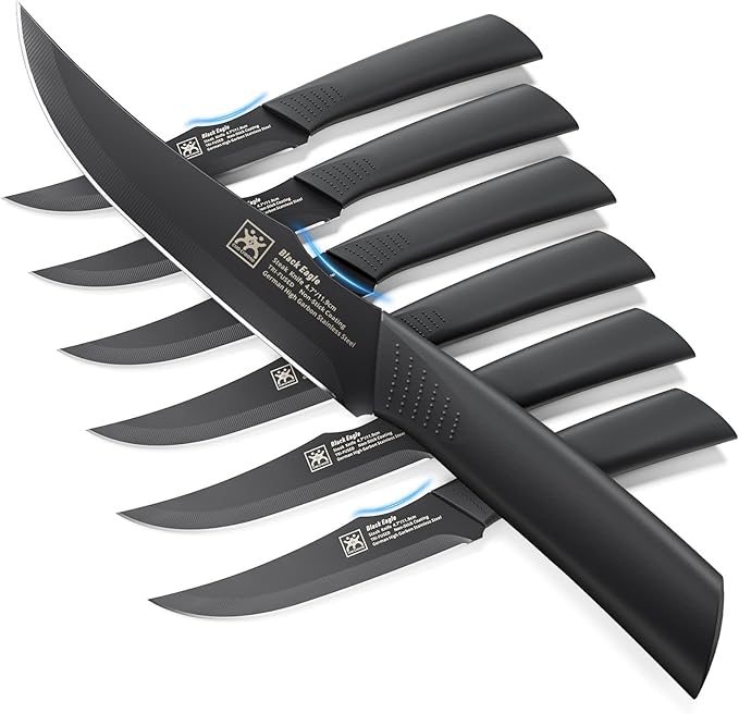 Steak Knives Set of 6, 4.7 Inch Dishwasher Safe Non-Serrated Table Knives, Ultra Sharp for Precise Cutting, Non-Stick Blade & Rust Proof, Easy to Maintain Ideal for Home Restaurant Party