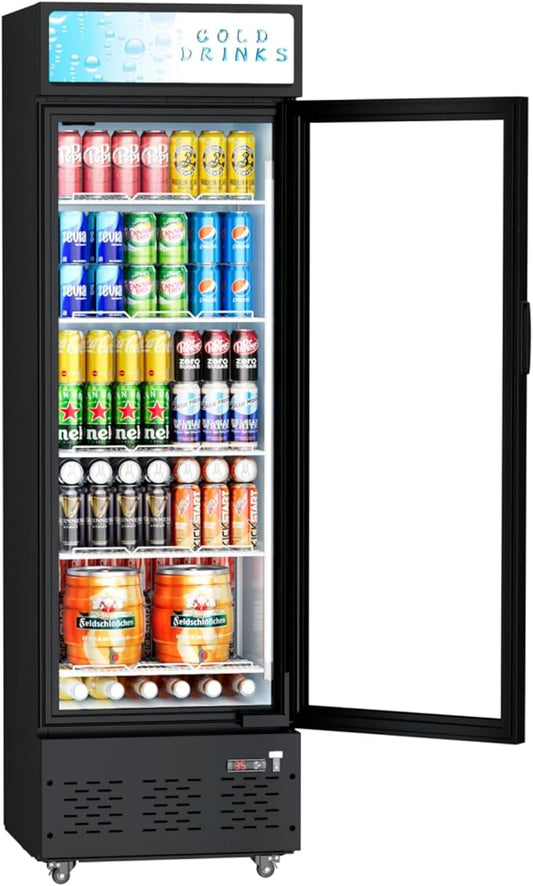 Commercial Glass Door Display Refrigerator 12 cu.ft Commercial Beverage Refrigerators with LED Light & 5 Shelves for Cafe, Restaurant, Store, Bar