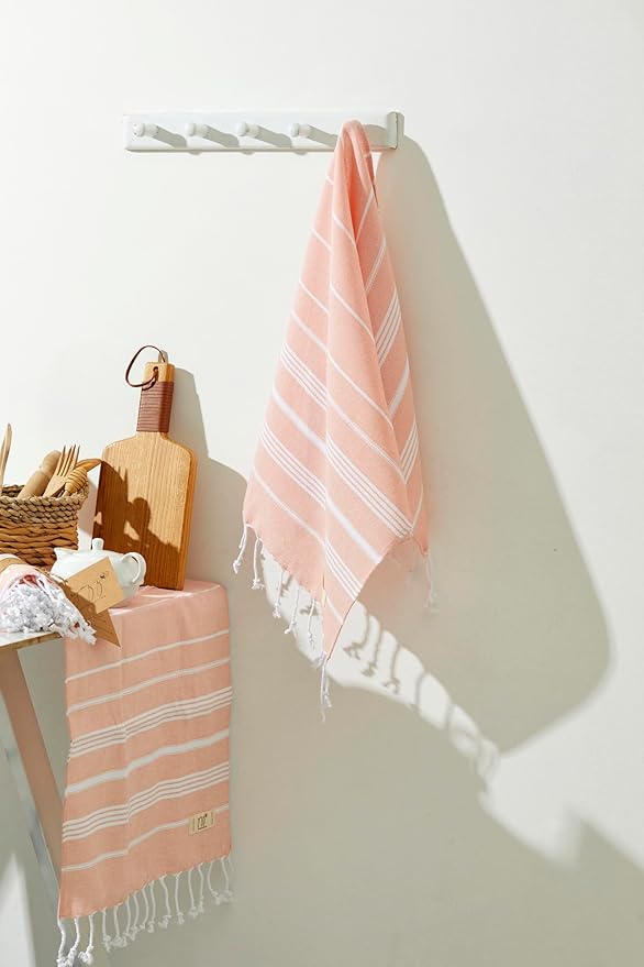 Hand Towels - Set of 2, 18" x 30" inches, Decorative Peshtemal Cotton Hand Towels for Kitchen, Bath, Guest, Face, Hair, Gym, Yoga, Dishcloth, Travel (Salmon)