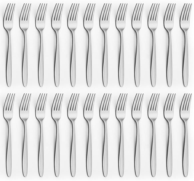 24 Pieces Forks Set (7.8”), Unokit Forks Silverware Set, Stainless Steel Dinner Forks, Table Forks, Metal Forks, Fork Set of 24 for Home/Kitchen & Restaurant,Mirror Polished, Dishwasher Safe
