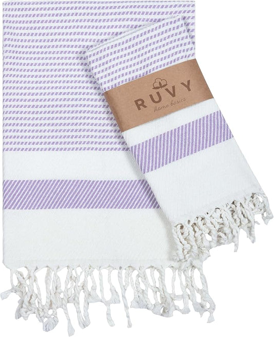 Ruvy Home Basics Turkish Hand Towels for Bathroom Set of 4 | 18"x40", Cotton | Decorative Towel for Bathroom, Kitchen, Dishcloth, Tea, Yoga, Face, Gym - Lavender