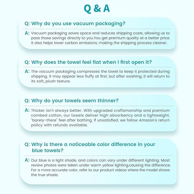 SEMAXE 6-Piece Bathroom Towel Set - 100% Cotton, 2 Bath Towels, 2 Hand Towels, 2 Washcloths, Lighter Weight, Ultra-Soft and Super Absorbent