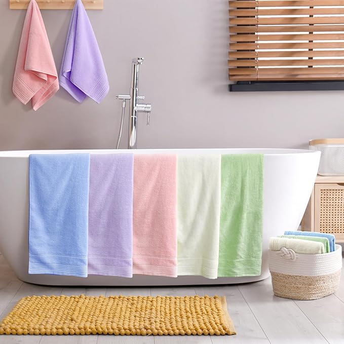 Thmyo Pack of 2 Premium Cotton Super Soft Bathroom Towels Set, 400 GSM Highly Absorbent Towel for Daily Use, Gym, Spa and Hotel, 1 Bath, 1 Hand, Purple