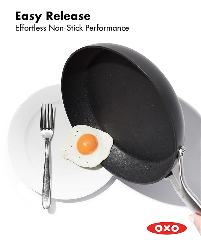 OXO Professional 8" Frying Pan Skillet, Hard Anodized Ceramic Nonstick Cookware PFAS-Free, Induction Suitable, Stainless Steel Handle, Diamond Reinforced Coating, Dishwasher Safe, Oven Safe, Black