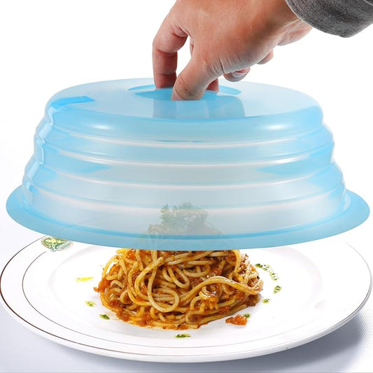 Kichwit Silicone Microwave Plate Cover Collapsible, Dishwasher Safe and BPA Free, Blue, 10.2"