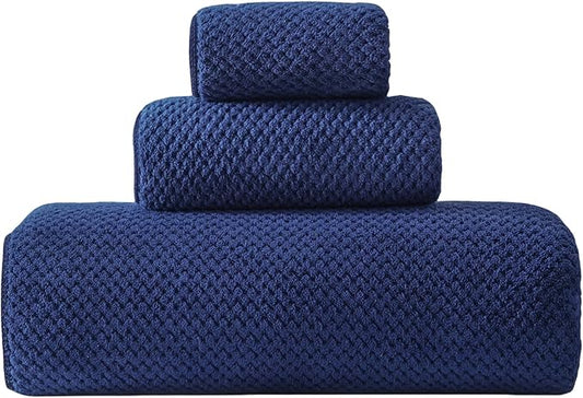 30x60 Inches Extra Large Bath Towels Set Super Soft Absorbent Luxury Microfiber Towels for Bathroom (Navy Blue, 3PCS)
