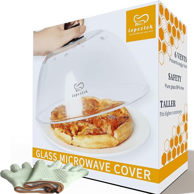 Tall Glass Microwave Splatter Cover, Microwave Oven Covers for Food, Splatter Guard Lid, BPA Free & Dishwasher Food Grade Safe, Non-Plastic with Silicone Handle for Plates, Dishes, Bowls-10in