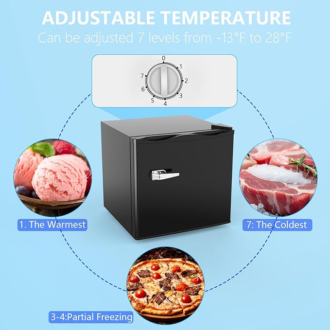 COWSAR 1.2 Cu.Ft Compact Freezer, Upright Freezers with Handle, Removable Shelves, Adjustable Thermostat, Low Noise Stand up Congelador for Dorm, Office, Commercial,Black