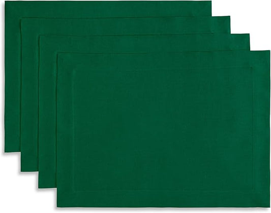 Solino Home Linen Placemats Set of 4 - Green Placemats 14 x 19 Inch - 100% Pure Linen Table Place Mats - Fete