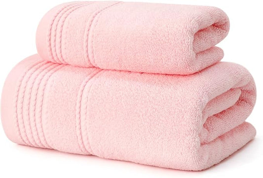 Thmyo Pack of 2 Premium Cotton Super Soft Bathroom Towels Set, 400 GSM Highly Absorbent Towel for Daily Use, Gym, Spa and Hotel, 1 Bath, 1 Hand, Pink