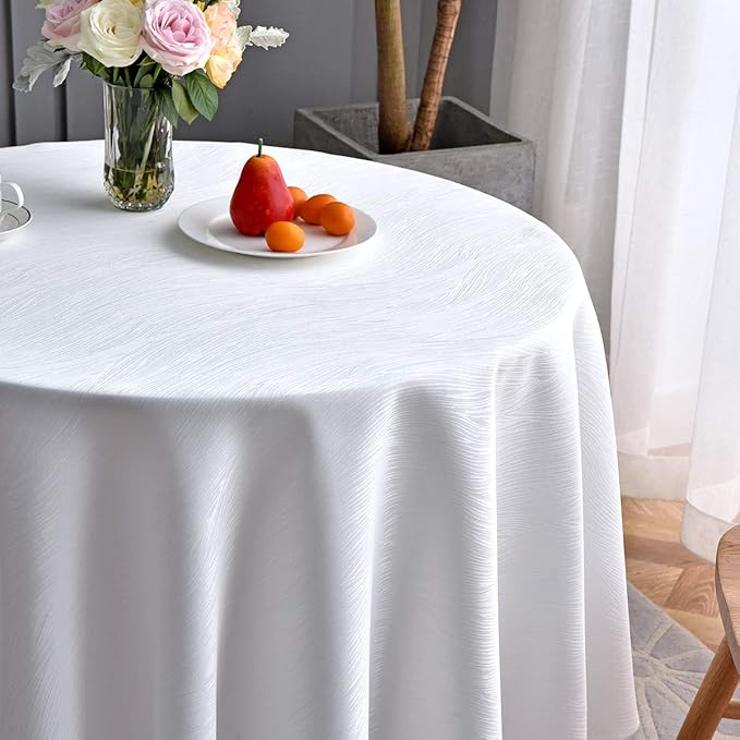 maxmill Jacquard Round Table Cloth Swirl Pattern Waterproof Antiwrinkle Heavy Weight Soft Tablecloths for Circular Table Cover and Kitchen Dinning Tabletop Decoration Round 70 Inch White