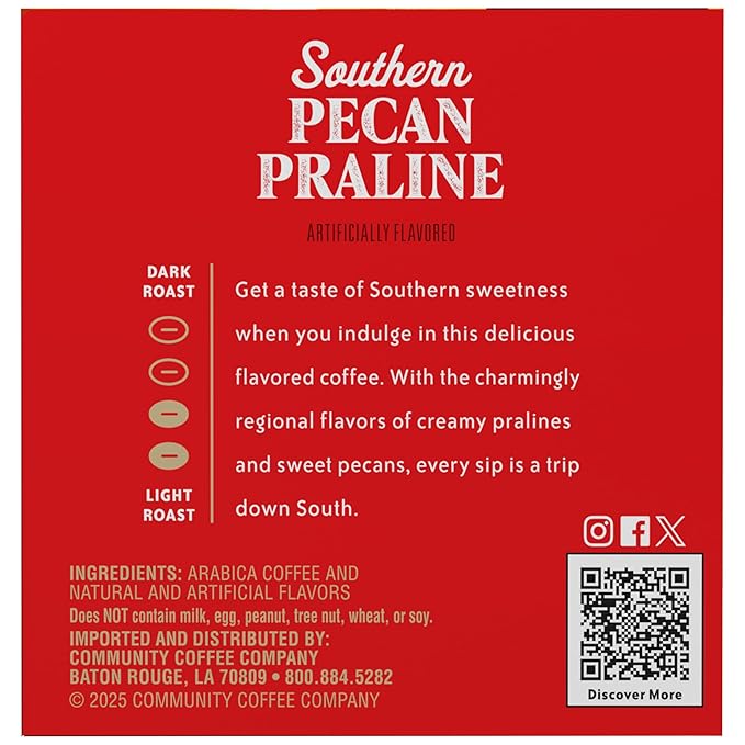 Community Coffee Southern Pecan Praline Flavored 12 Count Keurig K-Cup Coffee Pods, Medium Roast, 12 Count (Pack of 1)