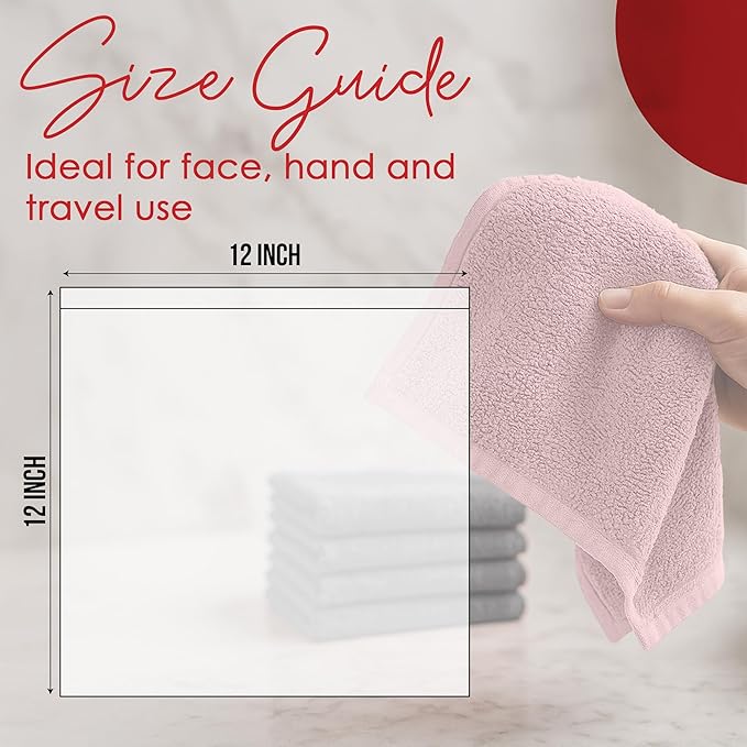 RIVERSIDE 12 Pack Washcloths - 12x12 Inches, 400 GSM, 100% Ring-Spun Cotton - Soft, Absorbent & Durable Face and Body Towels - for Bathroom, Spa, Gym, Makeup Removal & Everyday Use - Dusty Rose