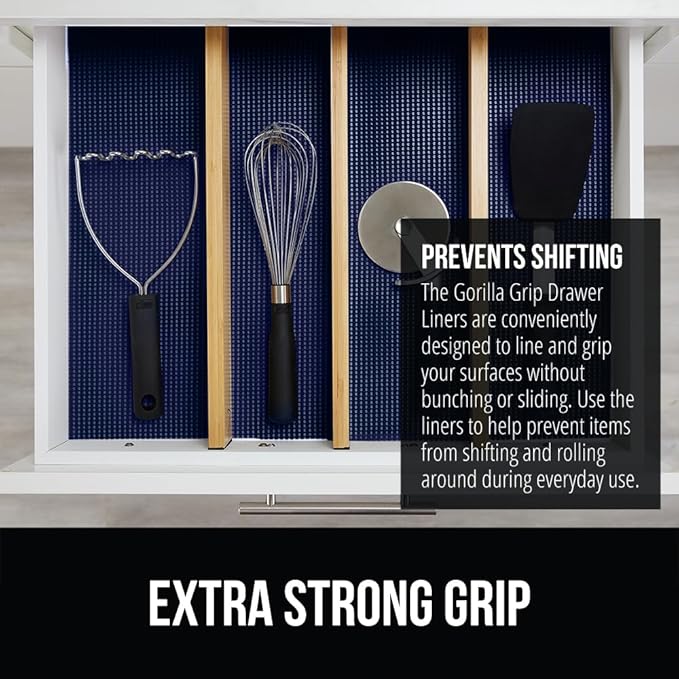 GORILLA GRIP powerGRIP Drawer Shelf and Cabinet Liner, Thick Strong Hold, Non-Adhesive Liners Protect Kitchen Cabinets and Cupboard, Bathroom Drawers, Easy Install, Breathable Mat, 12" x30', Navy Blue