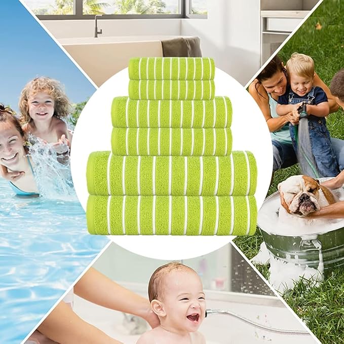 CASA COPENHAGEN Ecstatic 6 Pieces Towel Set- Lime Green, 600 GSM 2 Bath Towel 2 Hand Towel 2 Washcloth, Designed in Denmark Made of Soft Egyptian Cotton for Bathroom, Kitchen & Shower