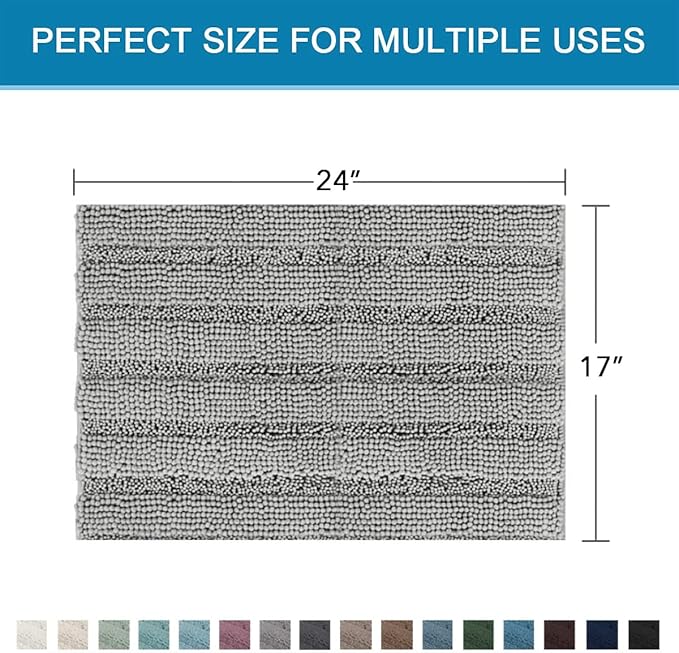 H.VERSAILTEX Bathroom Rugs Bath Rugs for Bathroom Non Slip Bath Mats Extra Thick Chenille Striped Rug 17" x 24" Absorbent Soft Shaggy Washable Dry Fast Bath Mats for Bath Room Floor - Dove