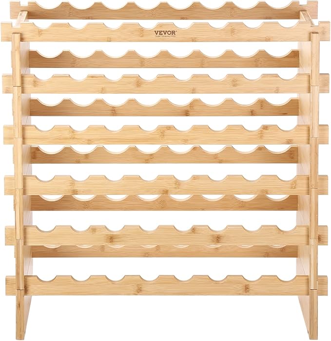 VEVOR 6-Tier 48 Bottles Stackable Modular Wine Rack, Freestanding Wines Holder Display Shelf, Solid Bamboo Wood Storage Racks, Wobble-Free Shelves for Kitchens, Dining Rooms, Cellars, Natural Color