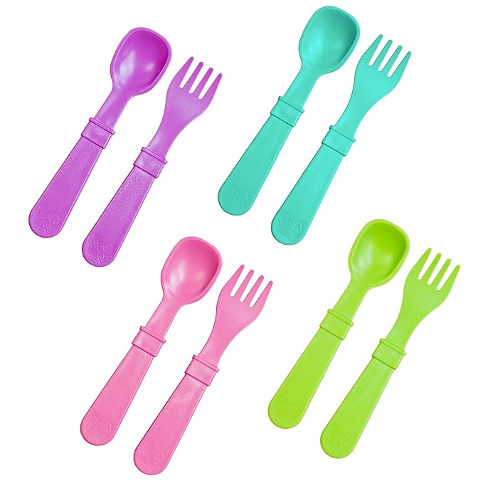 Re-Play Toddler Forks and Spoons Set - 4x4 Utensils Set for Kids - Dishwasher and Microwave Safe - Made in USA - Set of 8-5.8" x 1.2" x 0.2" - Mermaid
