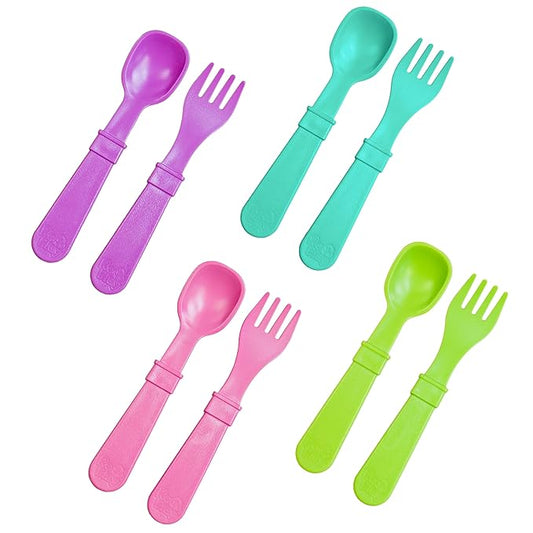 Re-Play Toddler Forks and Spoons Set - 4x4 Utensils Set for Kids - Dishwasher and Microwave Safe - Made in USA - Set of 8-5.8" x 1.2" x 0.2" - Mermaid