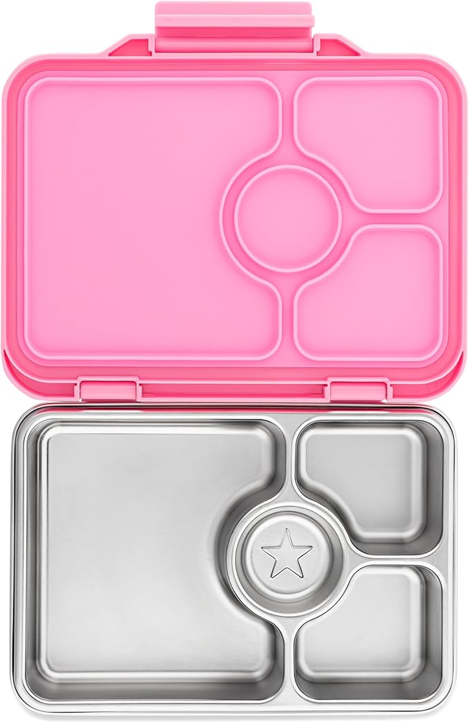 Yumbox Prêt Stainless Steel Bento Lunch Box, 3 Compartment, Secure Seal, BPA-Free, Dishwasher Safe, Compact & Lightweight for Kids & Adults, School & Office Lunch, Portion Control (Versailles Pink)