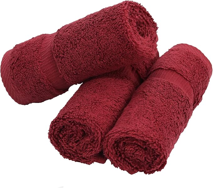 Luxury Hotel & Spa Quality, 100% Turkish Cotton 700 GSM Cloth, Towel, for Body wash, Makeup & Facial Cleaning, Baby, face, Dobby Border Soft washcloths Towel Set 13" X 13", Cranberry, Set of 12