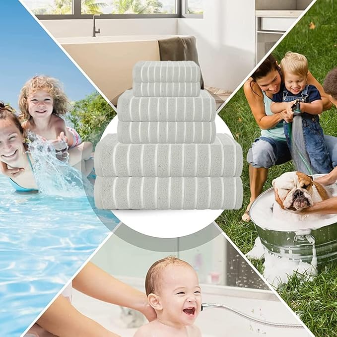 CASA COPENHAGEN Ecstatic 6 Pieces Towel Set- Light Grey, 600 GSM 2 Bath Towel 2 Hand Towel 2 Washcloth, Designed in Denmark Made of Soft Egyptian Cotton for Bathroom, Kitchen & Shower